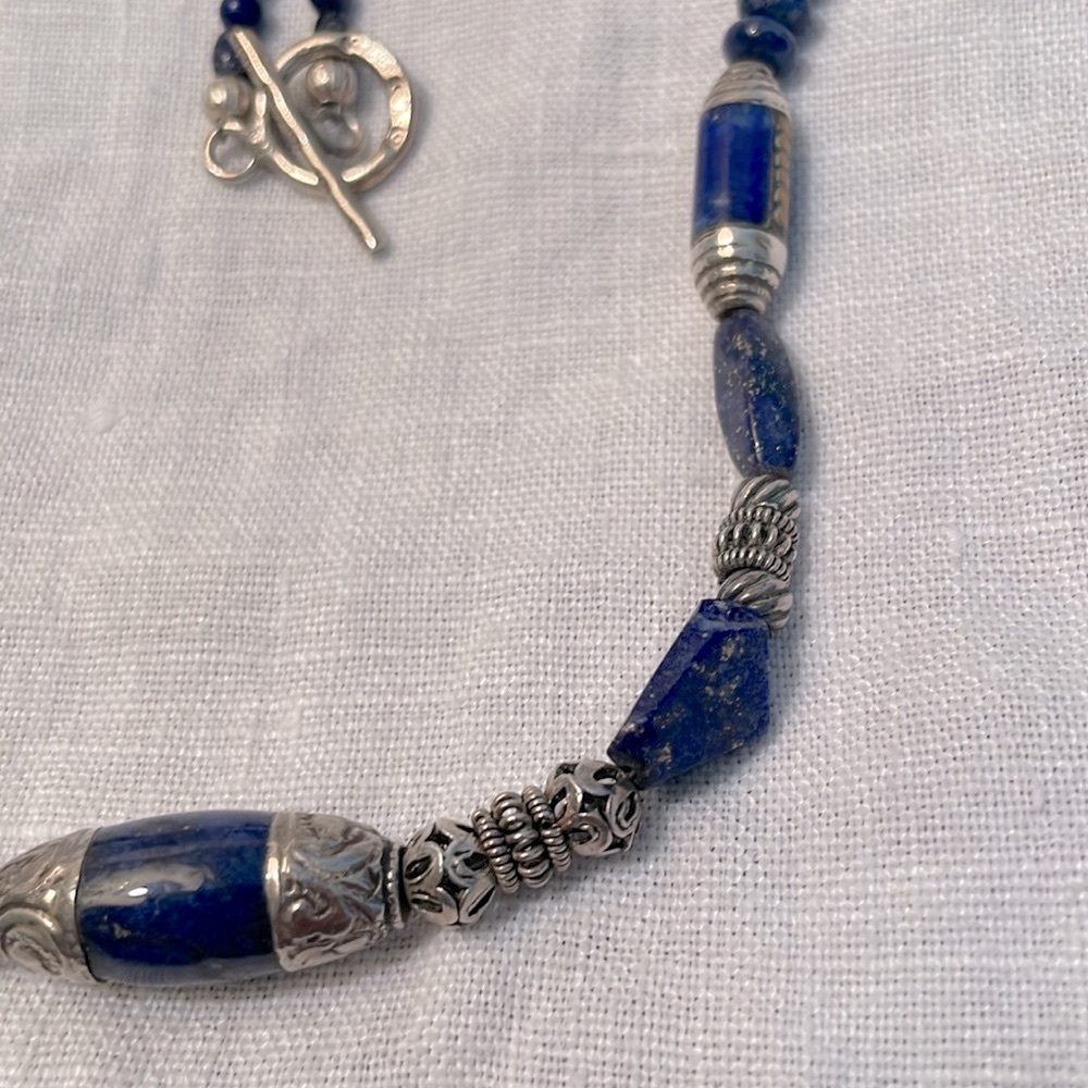 Lapis with Thai and Bali Silver Necklace - Picture 5 of 5